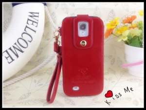 Klogi Leather Case Cover w/ Detachable Hand Strap for Samsung Galaxy S4 i9500 i9502 i9505 - Red