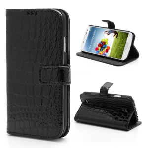 Crocodile Skin PU Leather Flip Magnetic Case Stand for Samsung Galaxy S 4 IV i9500 i9505 - Black