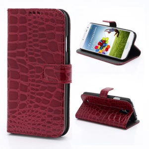 Crocodile Skin PU Leather Flip Magnetic Case Stand for Samsung Galaxy S 4 IV i9500 i9502 i9505 - Red