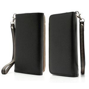 Soft Litchi Leather Purse Case with Card Slots for Samsung Galaxy S 4 IV i9500 i9505 / S III I9300 - Black