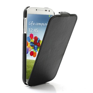 Litchi Texture Slim Vertical Leather Case Cover for Samsung Galaxy S4 S IV i9500 i9505 - Black