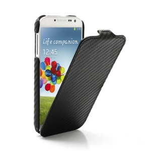 Vertical Carbon Fiber Leather Case for Samsung Galaxy S4 S IV i9500 i9505 - Black