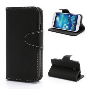 Diagonal Lines Fabric Leather Flip Wallet Stand Case for Samsung Galaxy S4 S IV i9500 i9505 - Black