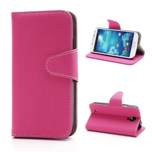 Diagonal Lines Fabric Leather Flip Wallet Stand Case for Samsung Galaxy S4 S IV i9500 i9505 - Rose