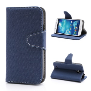 Diagonal Lines Fabric Leather Flip Wallet Stand Case for Samsung Galaxy S4 S IV i9500 i9505 - Dark Blue