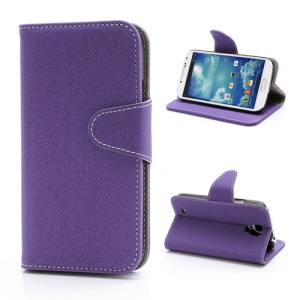 Diagonal Lines Fabric Leather Flip Wallet Stand Case for Samsung Galaxy S4 S IV i9500 i9505 - Purple