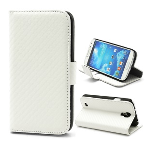 Carbon Fiber Card Holder Leather Stand Case for Samsung Galaxy S4 S IV i9500 i9505 - White