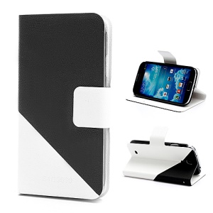 Two-color Leather Card Slot  Magnetic Stand Wallet Case for Samsung Galaxy S4 S IV i9500 i9505 - Black / White