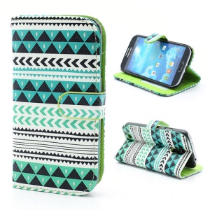 Geometric Tribe Style Leather Wallet Stand Case for Samsung Galaxy S4 i9500 i9505 - A