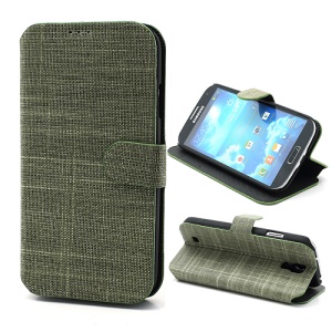 Linen Cloth Style Wallet Case w/ Stand  for Samsung Galaxy S4 IV i9500 i9505 - Green