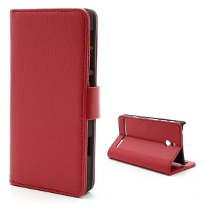 Litchi Wallet Style Leather Case Stand for Sony Xperia P LT22i Nypon - Red