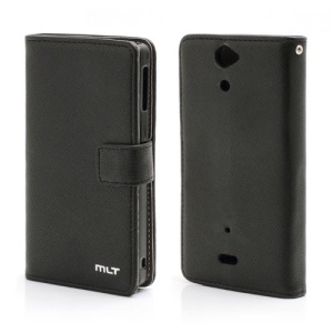 Cross Pattern MLT Wallet Leather Case Stand for Sony Xperia V LT25i VC LT25C - Black