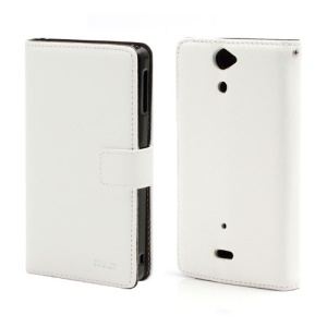 Cross Pattern MLT Wallet Leather Case Stand for Sony Xperia V LT25i VC LT25C - White