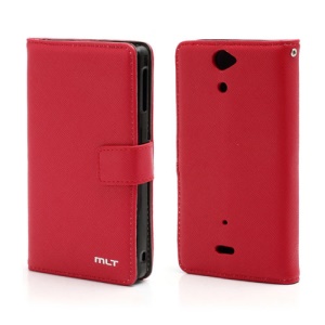 Cross Pattern MLT Wallet Leather Case Stand for Sony Xperia V LT25i VC LT25C - Red