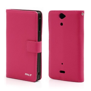 Cross Pattern MLT Leather Wallet Case Stand for Sony Xperia V LT25i VC LT25C - Rose