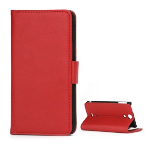 Lychee Grain Folio Wallet Leather Cover with Stand for Sony Xperia V LT25i - Red