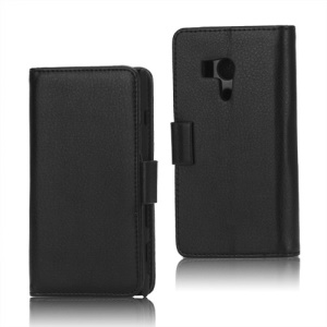 Litchi Leather Wallet Stand Cover Case for Sony Xperia acro S LT26w - Black