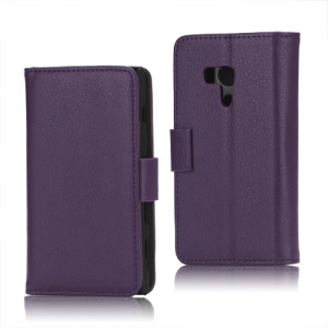 Litchi Leather Wallet Stand Cover Case for Sony Xperia acro S LT26w - Purple