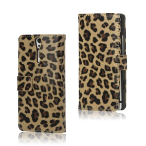 Leopard Leather Wallet  Case for Sony Xperia S LT26i LT26a / Nozomi