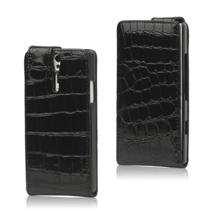 Crocodile Leather Flip Case for Sony Xperia S LT26i LT26a / Nozomi - Black