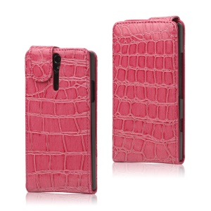Crocodile Leather Flip Case for Sony Xperia S LT26i LT26a / Nozomi - Rose