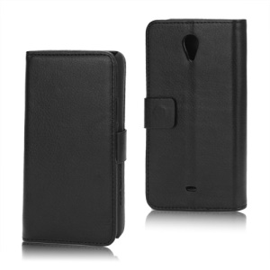 Litchi Leather Wallet Stand Case for Sony Xperia T LT30p LT30i Mint - Black