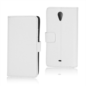 Litchi Leather Wallet Stand Case for Sony Xperia T LT30p LT30i Mint - White