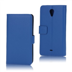 Litchi Leather Wallet Stand Case for Sony Xperia T LT30p LT30i Mint - Blue