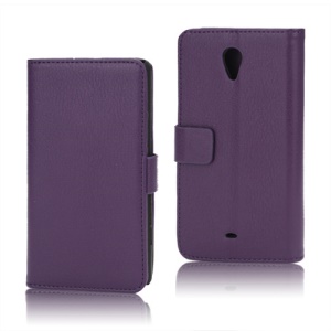 Litchi Leather Wallet Stand Case for Sony Xperia T LT30p LT30i Mint - Purple