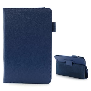 Litchi Skin Folio PU Stand Leather Magnetic Case Cover for Asus MemoPad ME172V - Dark Blue