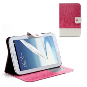 Two-tone Croco Leather Wallet Case for Samsung Galaxy Note 8.0 N5100 N5110 - White / Rose