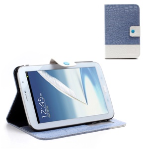 Two-tone Croco Leather Wallet Case for Samsung Galaxy Note 8.0 N5100 N5110 - White / Blue