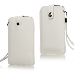 Textured Leather Pouch Case with Strap for Samsung Galaxy Note 2 / II N7100 - White
