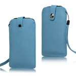 Textured Leather Pouch Case with Strap for Samsung Galaxy Note 2 / II N7100 - Blue