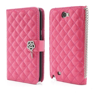 Rhinestone Flower Rhombus Leather Magnetic Wallet Case for Samsung Galaxy Note 2 / II N7100 - Rose