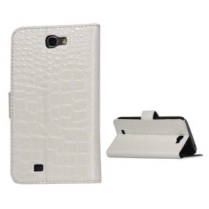 Crocodile Leather Wallet Case Cover for Samsung Galaxy Note II N7100 - White