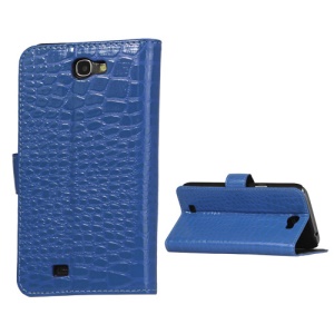 Crocodile Leather Wallet Case Cover for Samsung Galaxy Note II N7100 - Blue