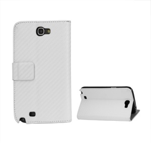 Carbon Fiber Leather Wallet Stand Case for Samsung Galaxy Note 2 / II N7100 - White
