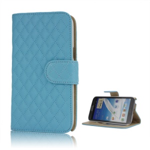 Rhombus Leather Wallet Magnetic Case Cover Stand for Samsung Galaxy Note 2 / II N7100 - Blue