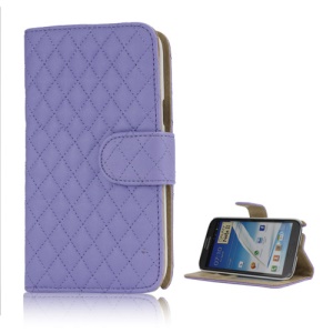 Rhombus Leather Wallet Magnetic Case Cover Stand for Samsung Galaxy Note 2 / II N7100 - Purple