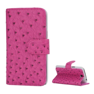 Ostrich Grain Soft Leather Credit Card Wallet Stand Case for Samsung Galaxy Note 2 / II N7100 - Pink