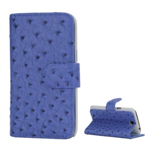 Ostrich Grain Soft Leather Credit Card Wallet Stand Case for Samsung Galaxy Note 2 / II N7100 - Blue