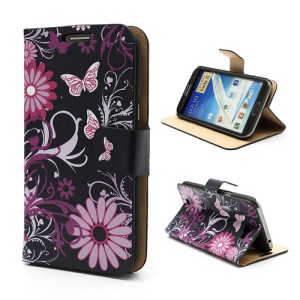 Butterfly & Flower Card Slot Leather Stand Case Shell for Samsung Galaxy Note 2 / II N7100