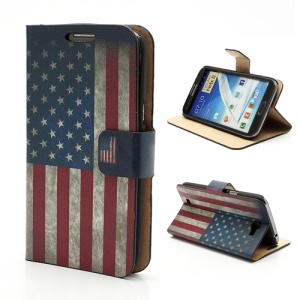 Retro American National Flag Card Holder Leather Stand Case for Samsung Galaxy Note 2 / II N7100