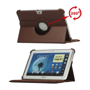 360 Degree Rotary Leather Case for Samsung Galaxy Note 10.1 N8000 N8010 - Brown
