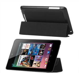 4 Fold Leather Stand Case for ASUS Google Nexus 7 - Black
