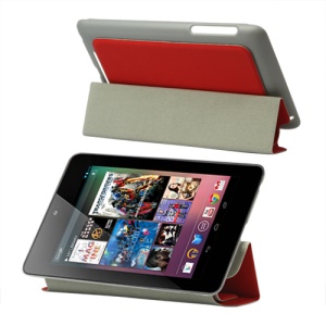4 Fold Leather Stand Case for ASUS Google Nexus 7 - Red