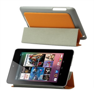 4 Fold Leather Stand Case for ASUS Google Nexus 7 - Orange