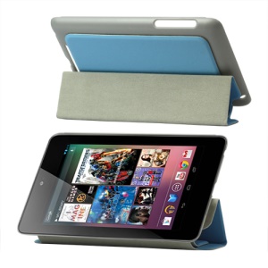 4 Fold Leather Stand Case for ASUS Google Nexus 7 - Blue