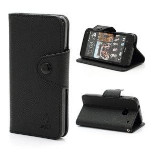 MOZ Style Wallet Diary Leather Flip Case Stand for HTC One M7 801e - Black